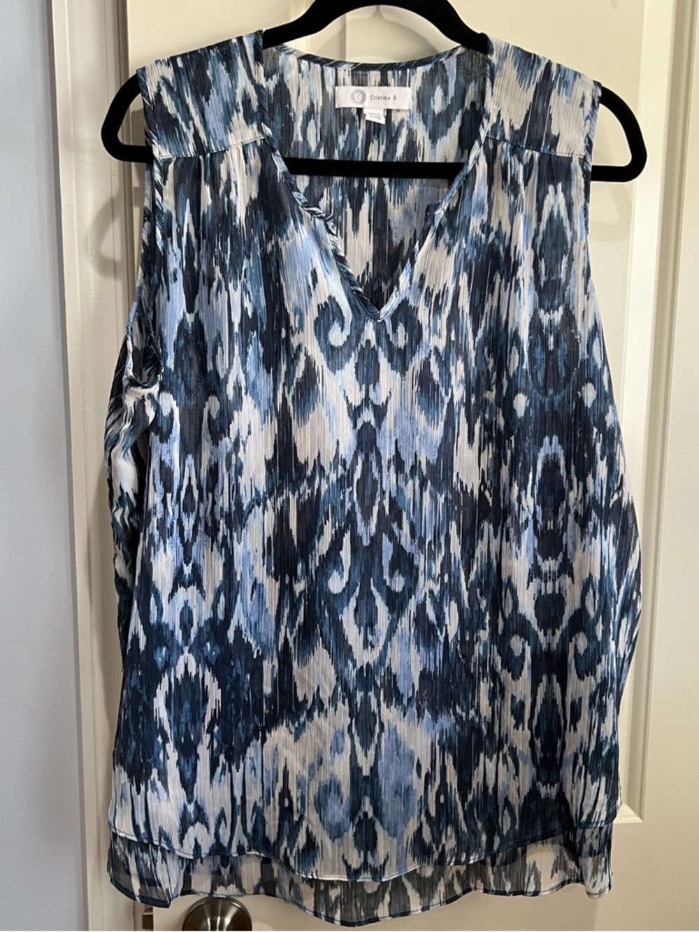 Christina Blue and White Ikat V-Neck Sleeveless Camisole